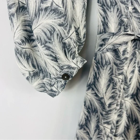 Joie Isaline Feather Cold Shoulder Mini Dress Gray White Print Silk Tie Belt XXS - Picture 11 of 15
